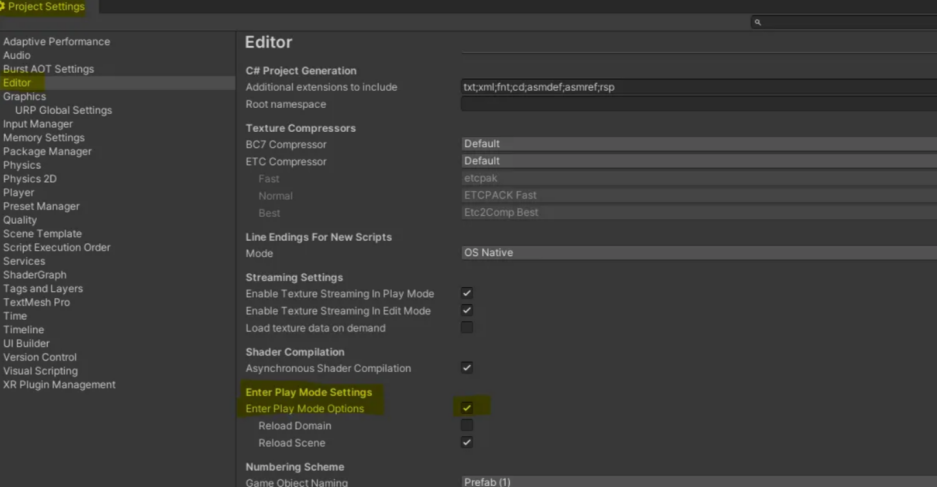 ProjectSettings-PlayMode-Unity